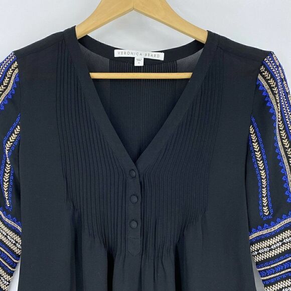 Veronica Beard Top Spruce Embroider Silk - Picture 2 of 7